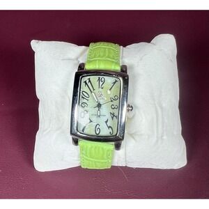 Pastorelli Watch Square Face Lime GreenLeather Band Glowing Hand Water Resistant